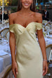 Rebadress Off Shoulder Backless Cut Out Satin Maxi Dress