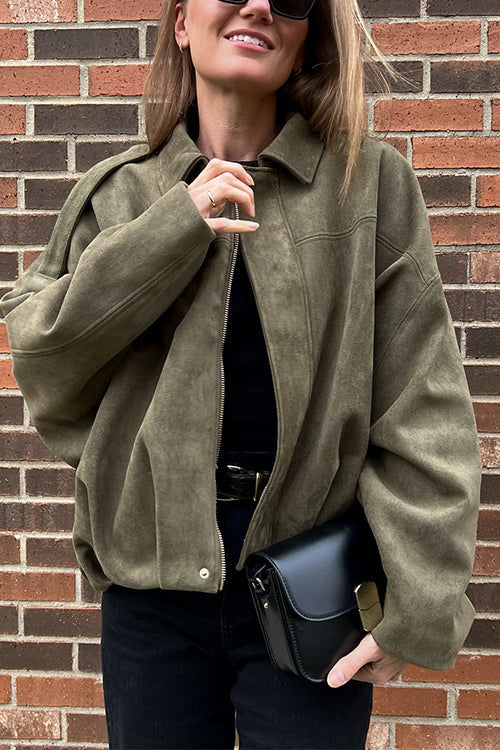 Rebadress Lapel Zip Up Trendy Bomber Jacket