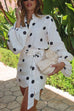 Rebadress Polka Dot Balloon Long Sleeves Shirt and Tie Waist Wrap Mini Skirt Set