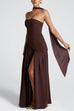 Rebadress Strapless Back Lace-up High Slit Splice Maxi Dress