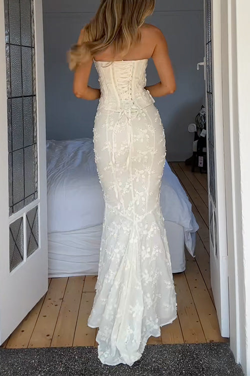 Rebadress Embroidered Strapless Corset and Bodycon Maxi Mermaid Skirt Set