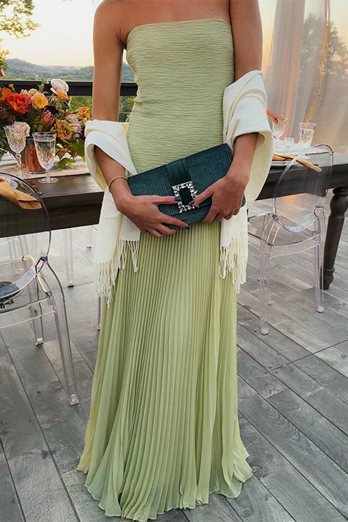 Rebadress Strapless Tube Patchwork Pleated Maxi Dress