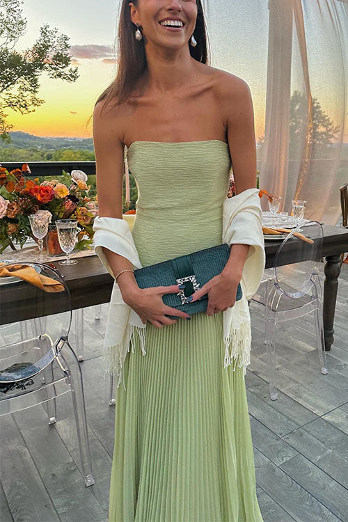 Rebadress Strapless Tube Patchwork Pleated Maxi Dress