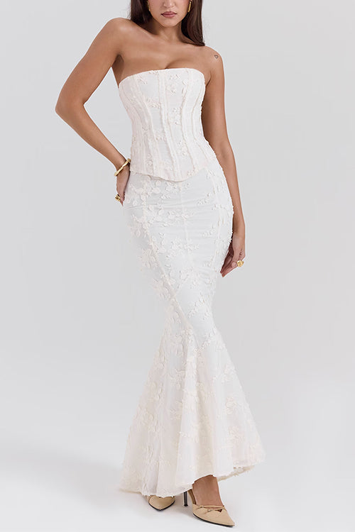 Rebadress Embroidered Strapless Corset and Bodycon Maxi Mermaid Skirt Set