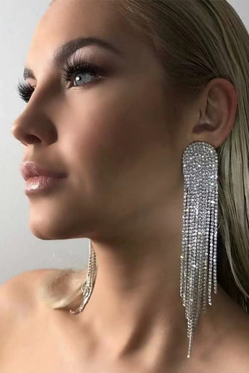 Rebadress Sparkly Luxury Rhinestone Dangle Tassel Earrings