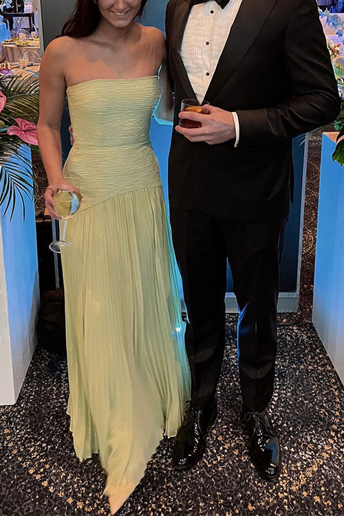 Rebadress Strapless Tube Patchwork Pleated Maxi Dress