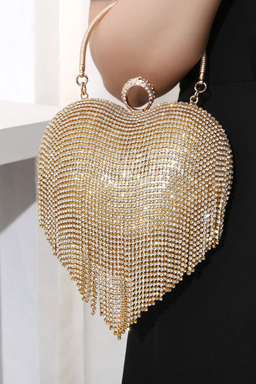 Rebadress Luxury Heart Shape Rhinestones Tassel Evening Handbag