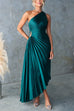 Rebadress One Shoulder Cut Out Waist Pleated Satin Maxi Dress