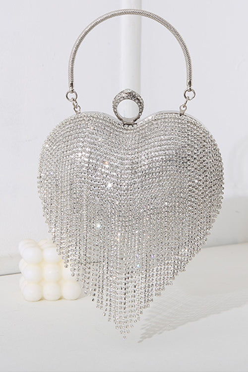 Rebadress Luxury Heart Shape Rhinestones Tassel Evening Handbag
