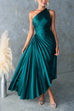 Rebadress One Shoulder Cut Out Waist Pleated Satin Maxi Dress