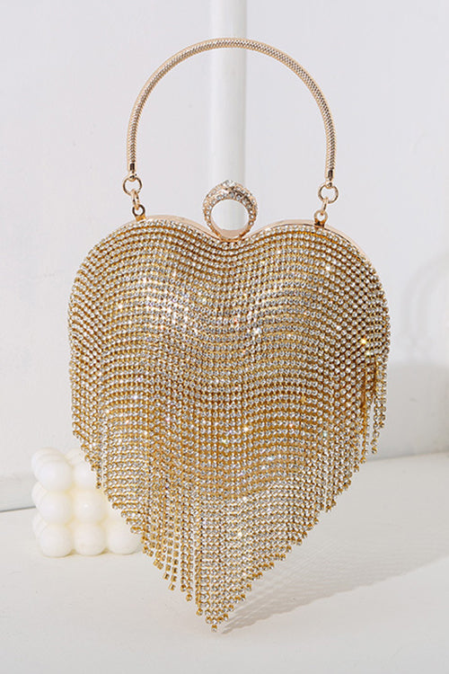 Rebadress Luxury Heart Shape Rhinestones Tassel Evening Handbag
