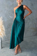 Rebadress One Shoulder Cut Out Waist Pleated Satin Maxi Dress