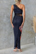 Rebadress One Shoulder Cut Out Lace Splice Floral Maxi Bodycon Dress