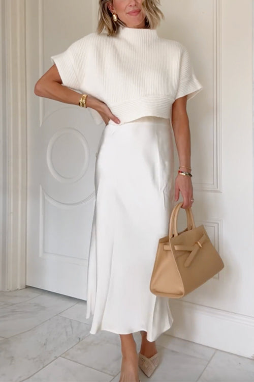 Rebadress High Rise Solid Satin Midi Skirt