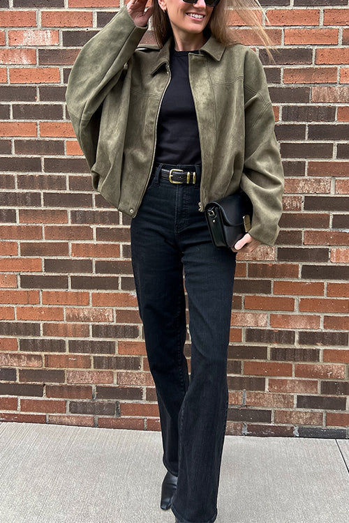 Rebadress Lapel Zip Up Trendy Bomber Jacket