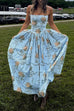 Rebadress Spaghetti Strap Waisted Floral Print A-line Maxi Dress