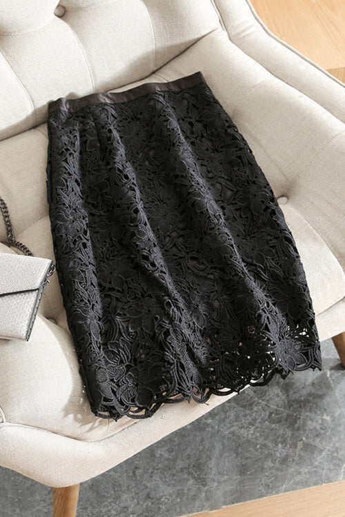 Rebadress High Rise Lace Hollow Out Midi Skirt