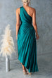Rebadress One Shoulder Cut Out Waist Pleated Satin Maxi Dress