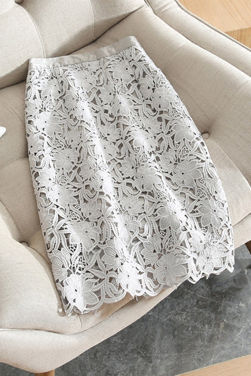 Rebadress High Rise Lace Hollow Out Midi Skirt