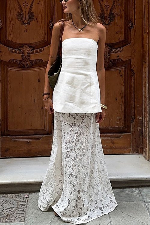 Rebadress Elastic WaistBand Lace Hollow Out Maxi Skirt