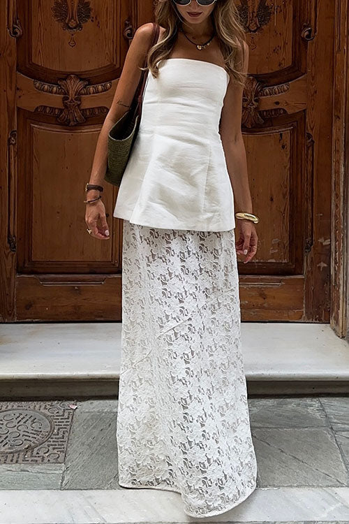 Rebadress Elastic WaistBand Lace Hollow Out Maxi Skirt