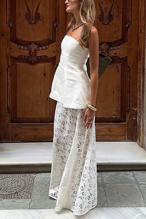 Rebadress Elastic WaistBand Lace Hollow Out Maxi Skirt