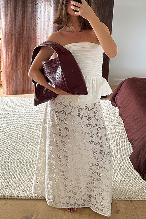 Rebadress Elastic WaistBand Lace Hollow Out Maxi Skirt