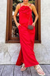 Rebadress 3D Flower Side Slit Cotton Linen Maxi Cami Dress