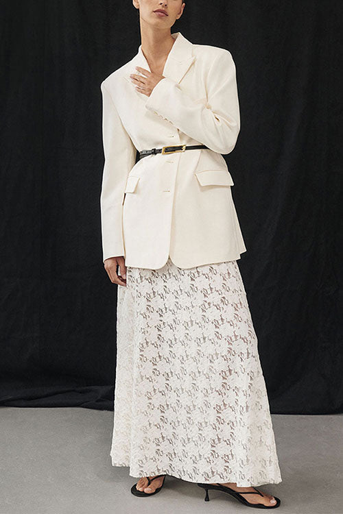 Rebadress Elastic WaistBand Lace Hollow Out Maxi Skirt