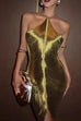 Rebadress Chicest Halter Draped Fringe Mini Party Dress