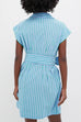 Short Sleeves Button Down Tie Waist Striped Mini Dress