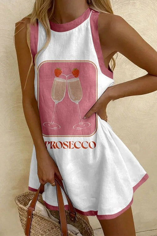 Rebadress Crewneck Sleeveless Color Block Print Mini Dress