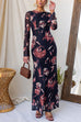 Round Neck Long Sleeves Floral Print Maxi Dress