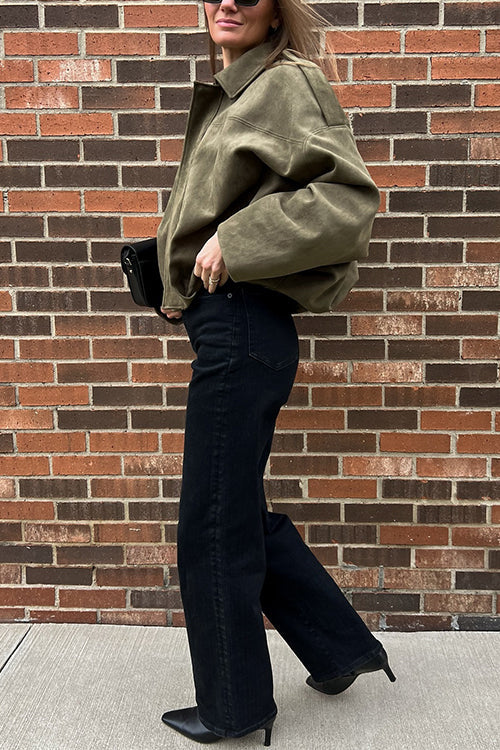 Rebadress Lapel Zip Up Trendy Bomber Jacket