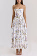Rebadress Spaghetti Strap Floral Print Bustier A-line Maxi Dress