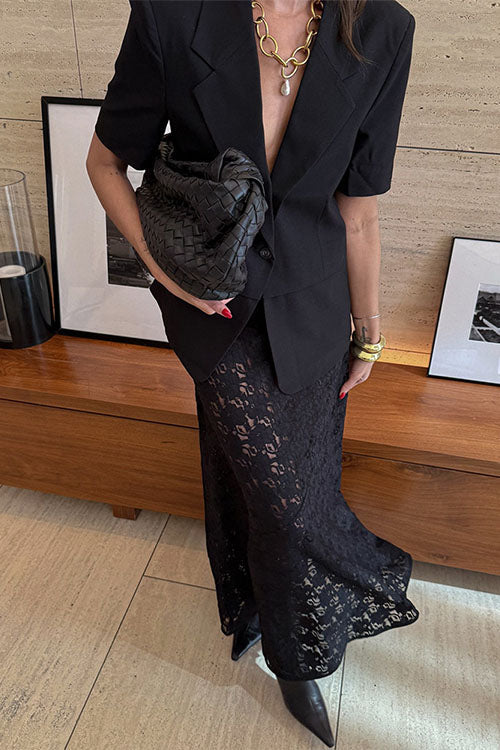 Rebadress Elastic WaistBand Lace Hollow Out Maxi Skirt