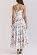 Rebadress Spaghetti Strap Floral Print Bustier A-line Maxi Dress