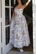Rebadress Spaghetti Strap Floral Print Bustier A-line Maxi Dress