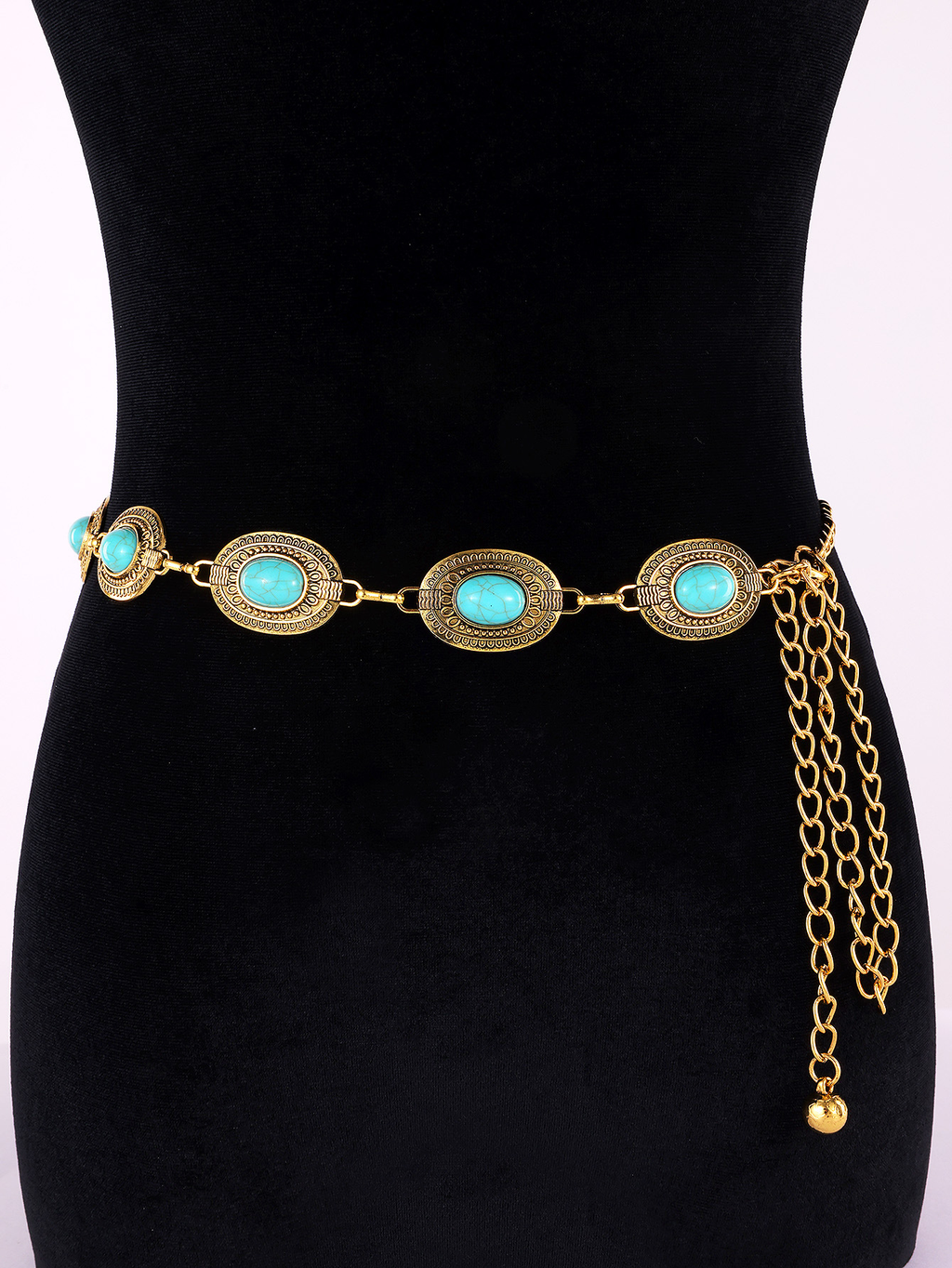 Rebadress Turquoise Decorative Adjustable Metal Chain Belt
