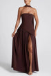 Rebadress Strapless Back Lace-up High Slit Splice Maxi Dress