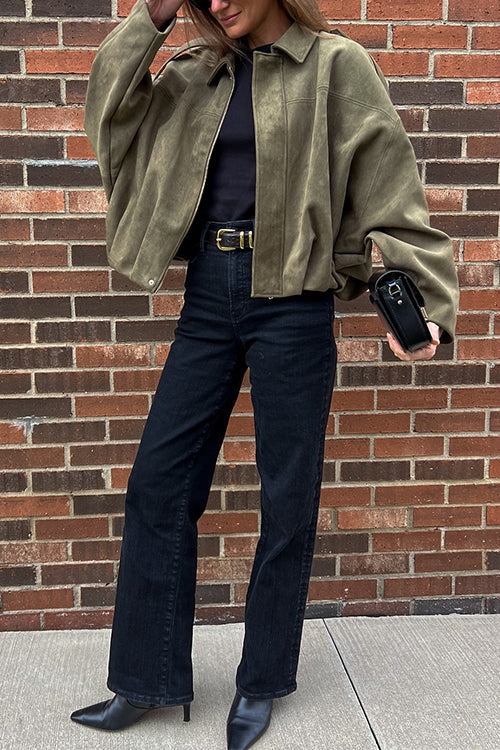 Rebadress Lapel Zip Up Trendy Bomber Jacket