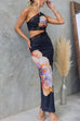 Rebadress One Shoulder Cut Out Lace Splice Floral Maxi Bodycon Dress