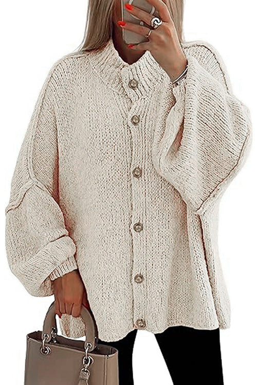 Rebadress Button Up Balloon Sleeves Sweater Cardigan