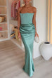 Rebadress Strapless Ruched Satin Splice Bodycon Maxi Dress