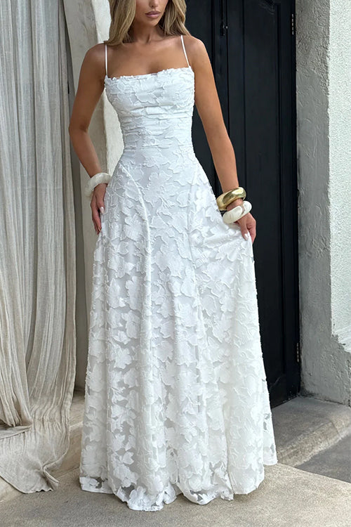 Rebadress Spaghetti Strap Backless Lace-up Jacquard Maxi Dress