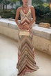 V Neck Open Back Colorful Print Maxi Dress