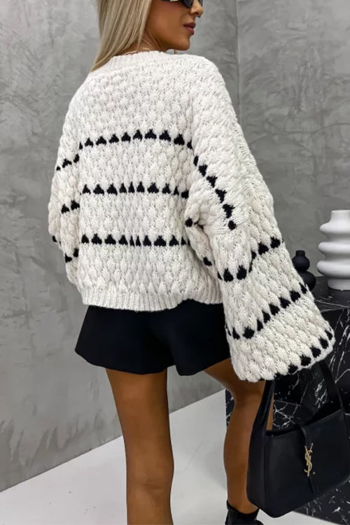Rebadress Lantern Sleeves Color Block Chunky Knit Sweater