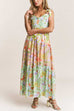 Rebadress V Neck Bow Shoulder Tiered Floral Print Maxi Dress