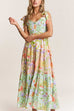 Rebadress V Neck Bow Shoulder Tiered Floral Print Maxi Dress