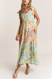 Rebadress V Neck Bow Shoulder Tiered Floral Print Maxi Dress